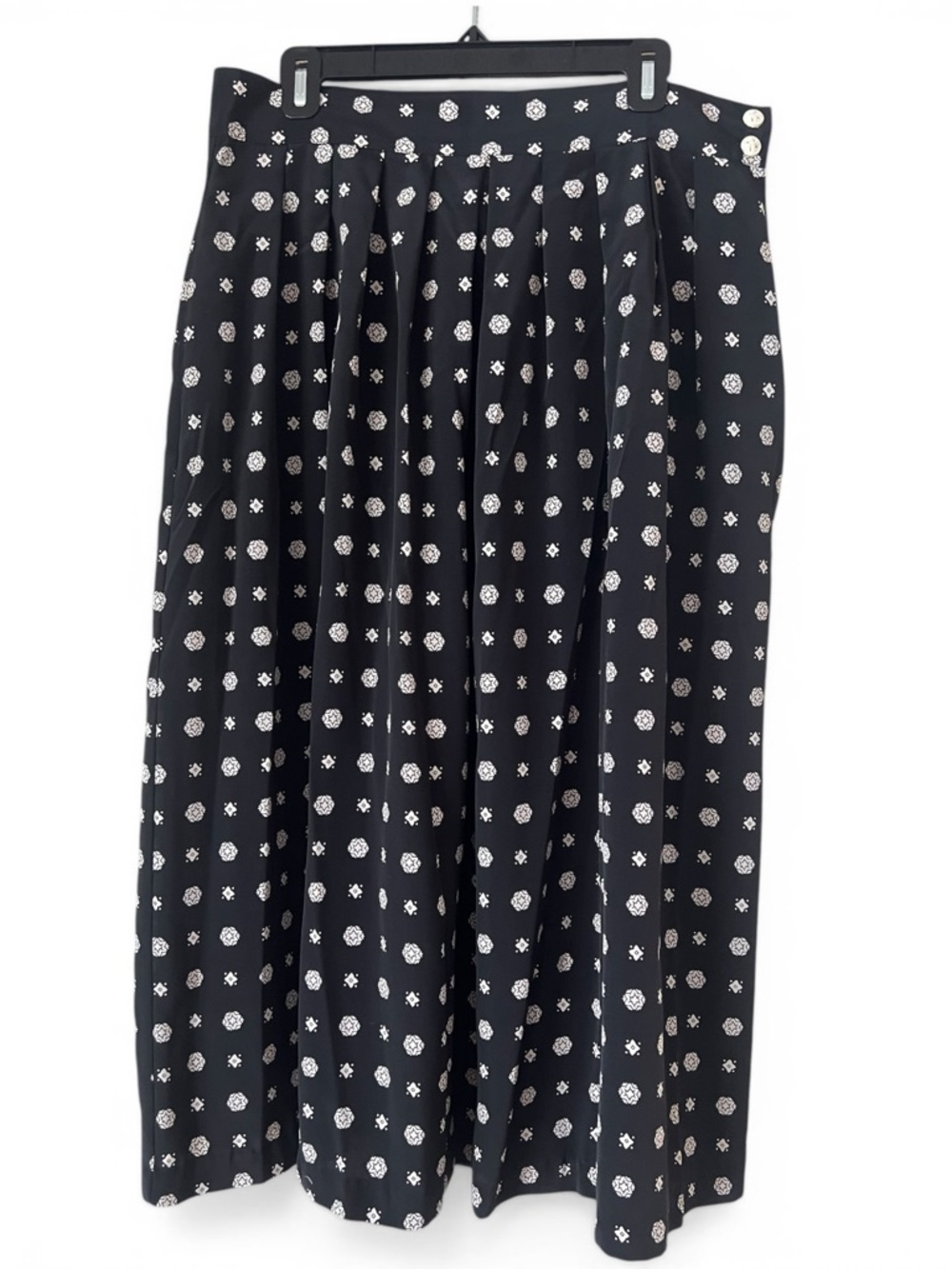 Vintage SK & Company Black Midi Skirt White Abstract Floral Size 16 Retro Chic